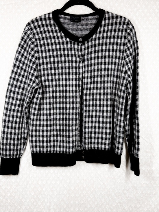 J. Crew Sweaters - J. Crew Collection Black White Gingham Italian Cashmere Cardigan